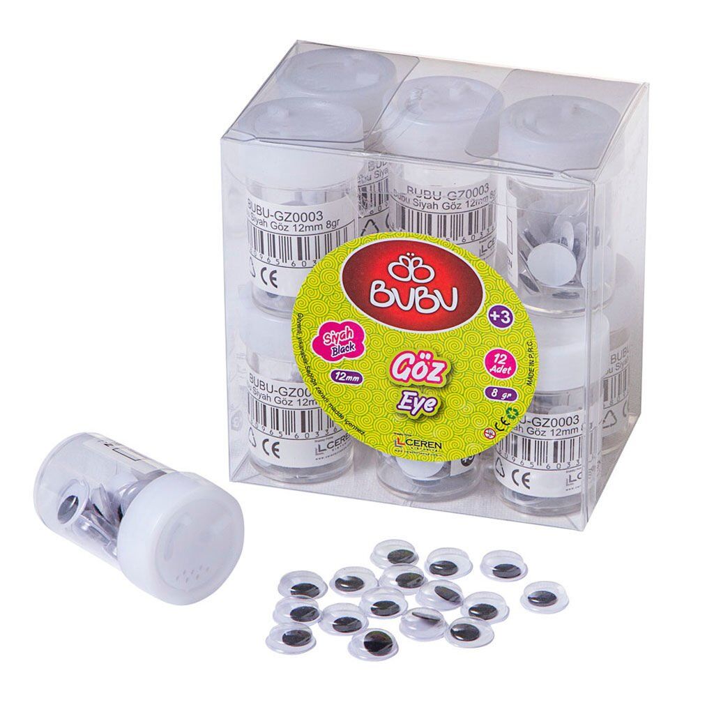 Bubu-Gz0003 Siyah Göz 12 mm 12li