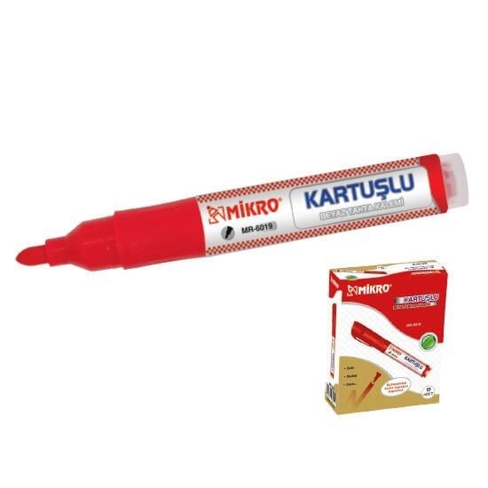 Mikro MR-6019 Kırmızı Kartuşlu Beyaz Tahta Kalemi 12li