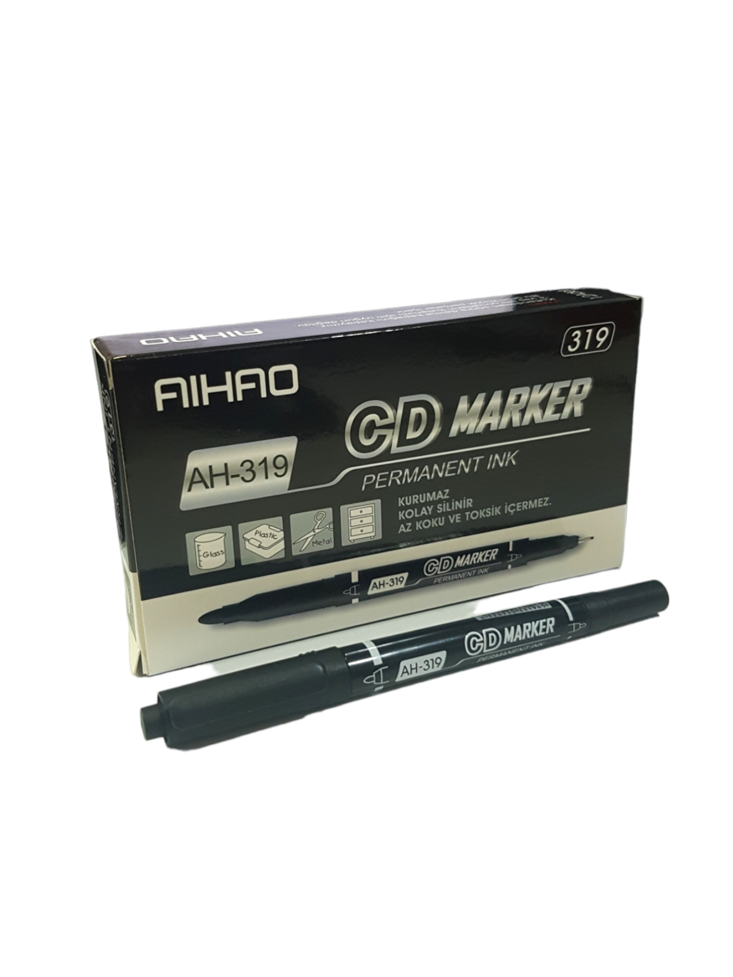 Ah-319-S Aihao Çift Taraflı Cd Kalemi Siyah 12li