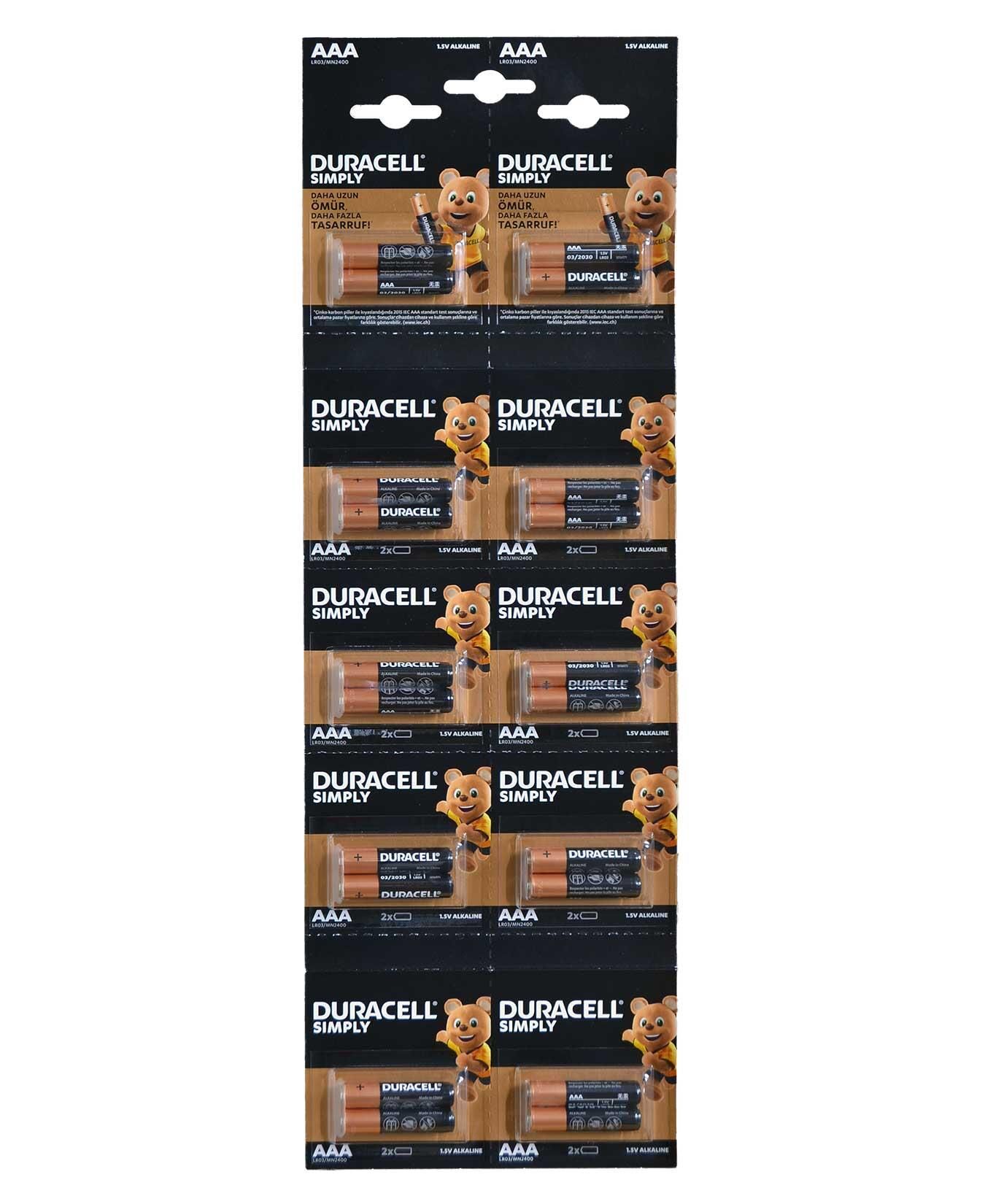 DURACELL AAA ALKALİN İNCE PİL 20 Lİ KARTELA