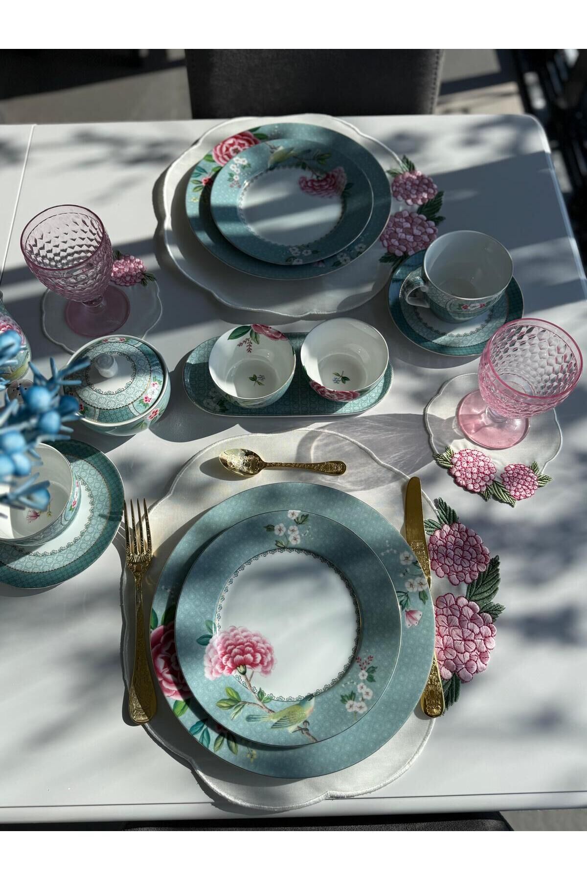 Pembe Ortanca Amerikan Servis 6 Kişilik - İthal Keten