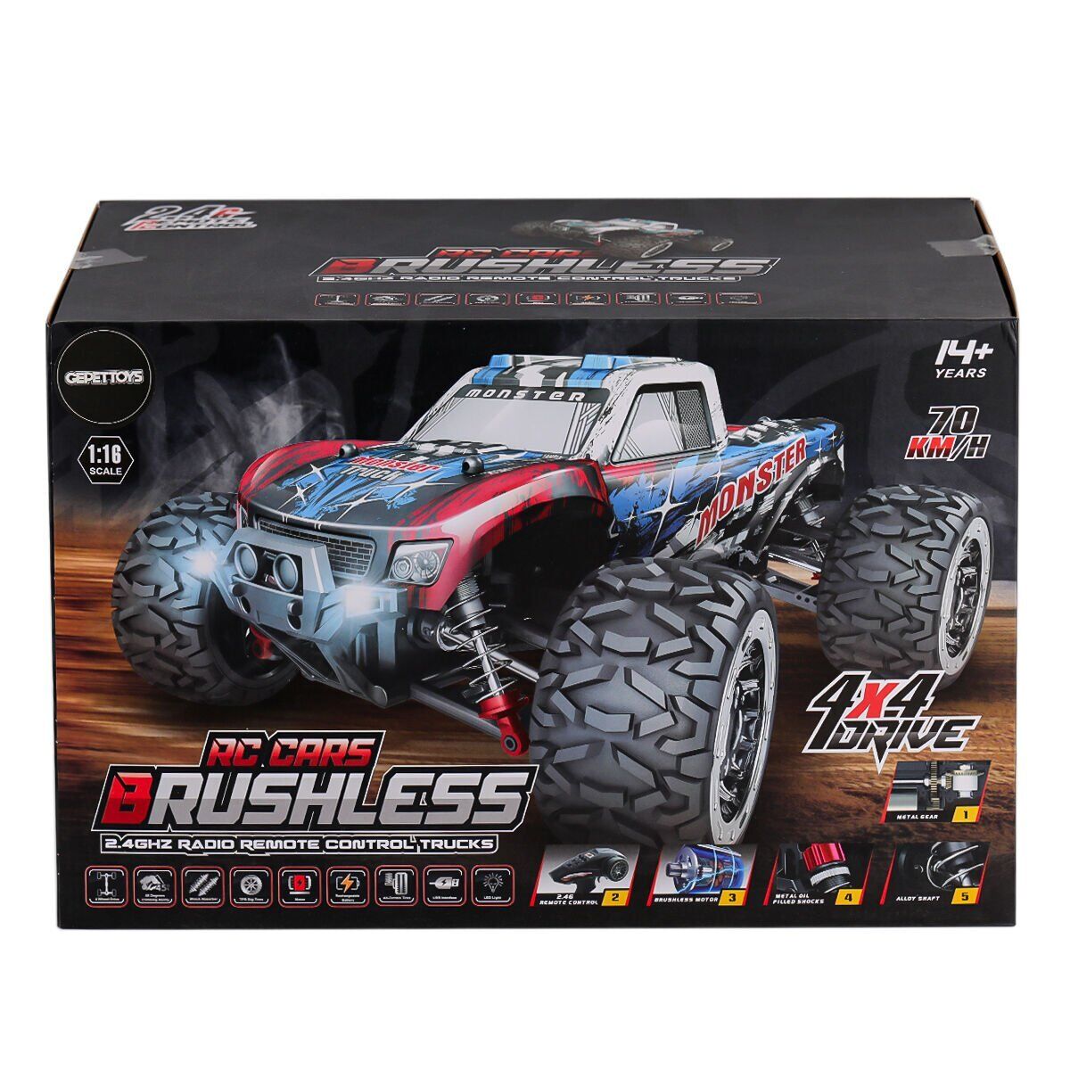 866-1602 Kumandalı 1:16 70 km/h Brusless Araba 4x4