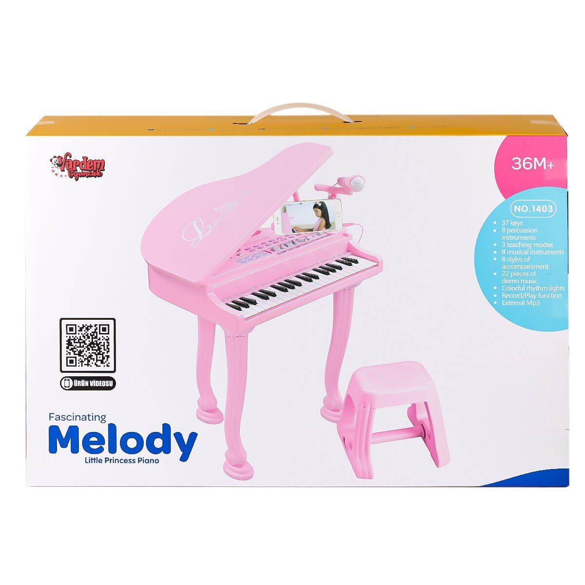 BAO-1403 0213  Mikrofonlu 37 Tuşlu Mp3 Çalar Büyük Pembe Piyano