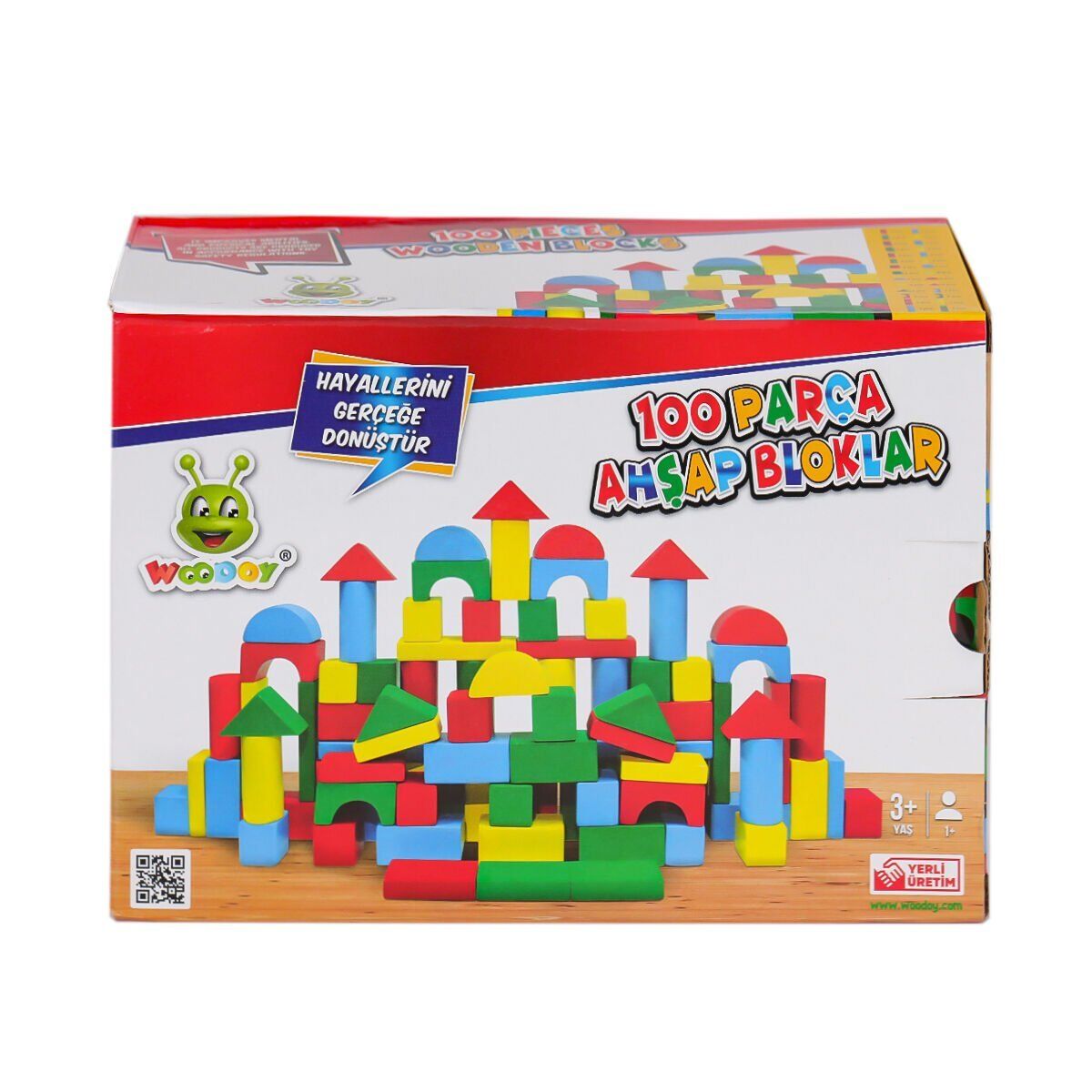 KR085 Woodoy Ahşap Renkli Bloklar 100 Parça -Karsan Oyuncak