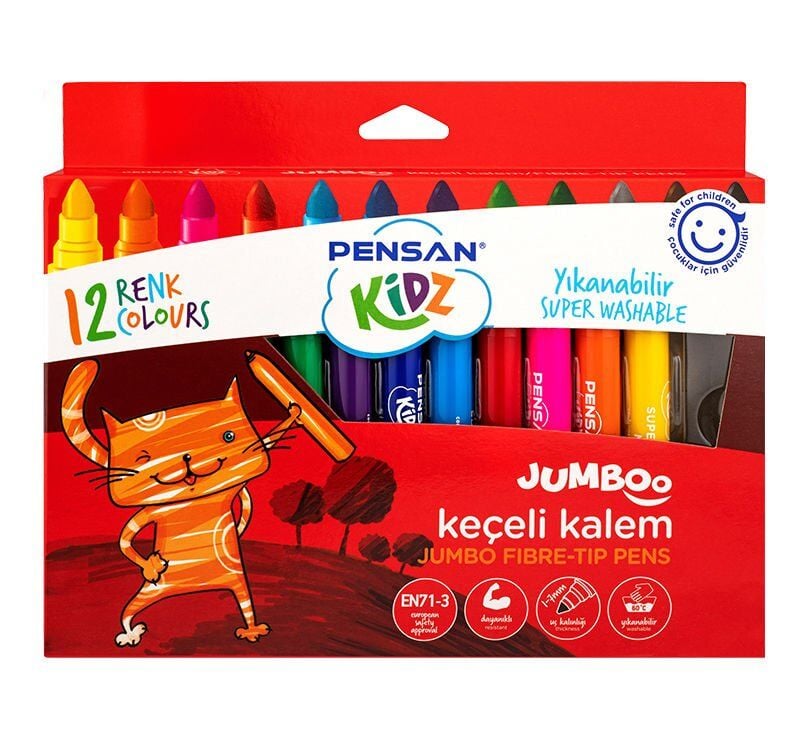Pensan Kidz Yıkanabilir Jumbo Keçeli Kalem 12 Renk