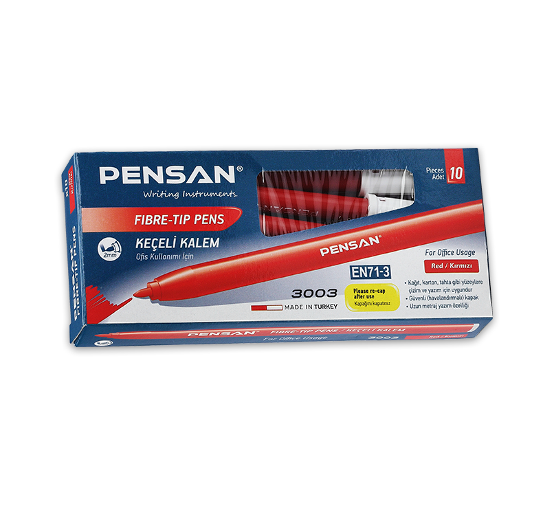 3003/Pensan Kırmızı Ofis Tipi Keçeli Kalem 10 Lu