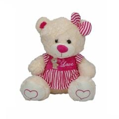 8334 Oturan Çizgili Elbiseli Peluş Ayı 40 cm -Sunman
