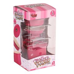 ATF-683G-6 Raflı Pembe Emaye Tencere Tava Seti 7 Parça -Vardem