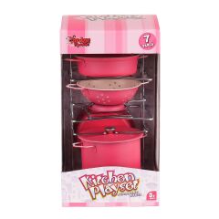 ATF-683G-6 Raflı Pembe Emaye Tencere Tava Seti 7 Parça -Vardem