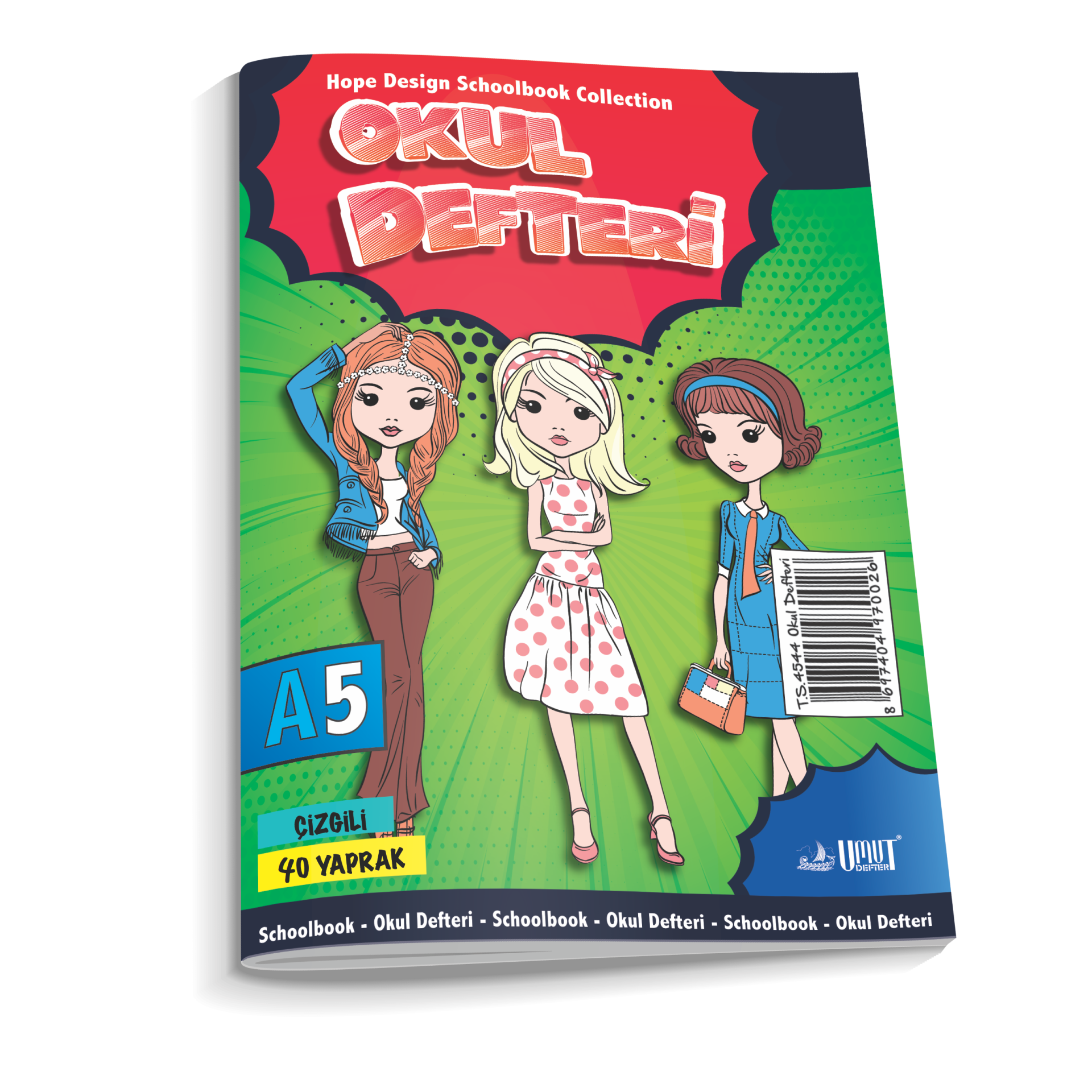 40/1 A5 Karton Kapak Çizgili Lise Defteri 12li