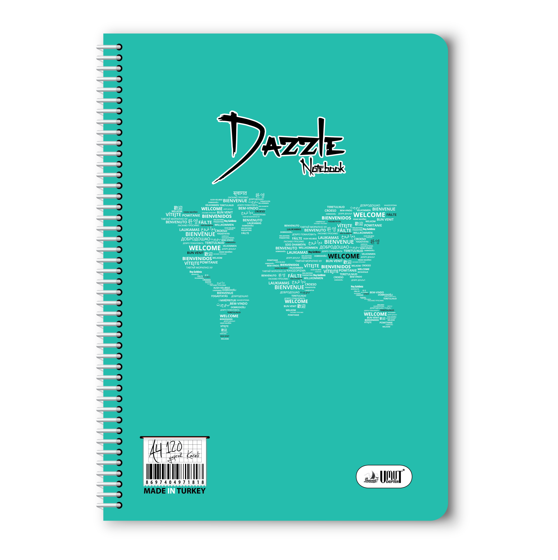 120/4 A-4 Dazzle Spiralli Plastik Kapak Kareli Defter 12li