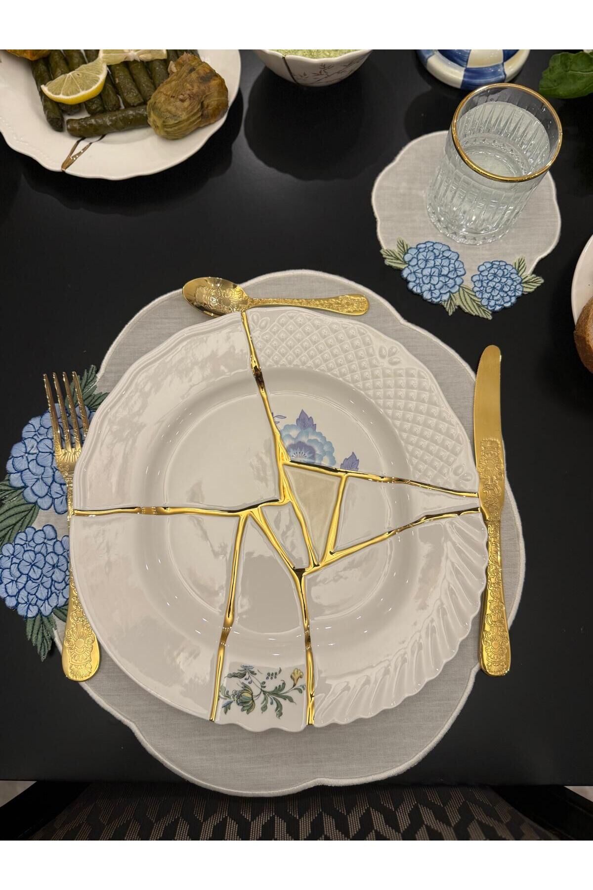 Mavi Ortanca Amerikan Servis 2 Kişilik - İthal Keten